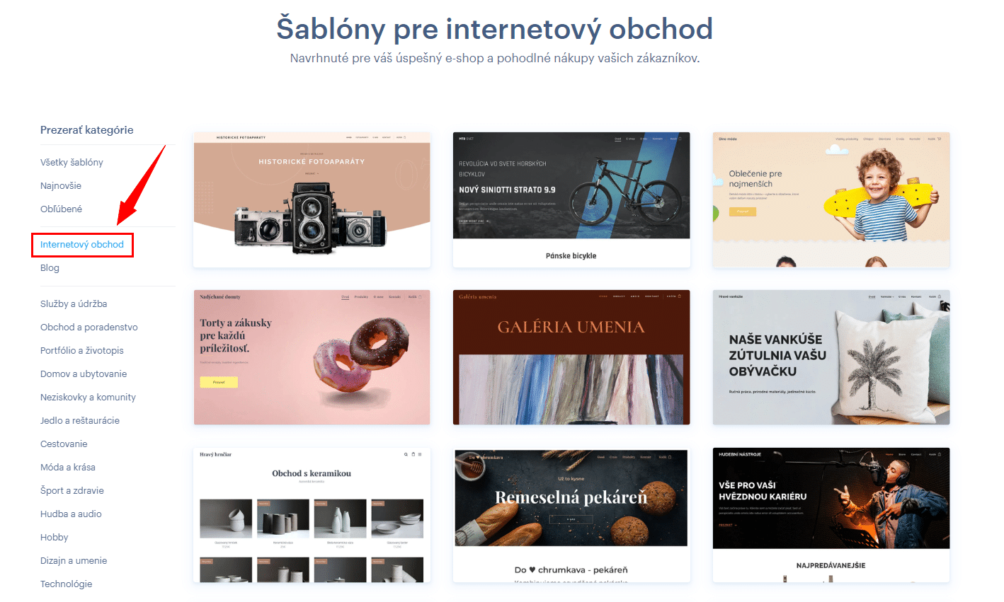 Webnode e-shop šablóny