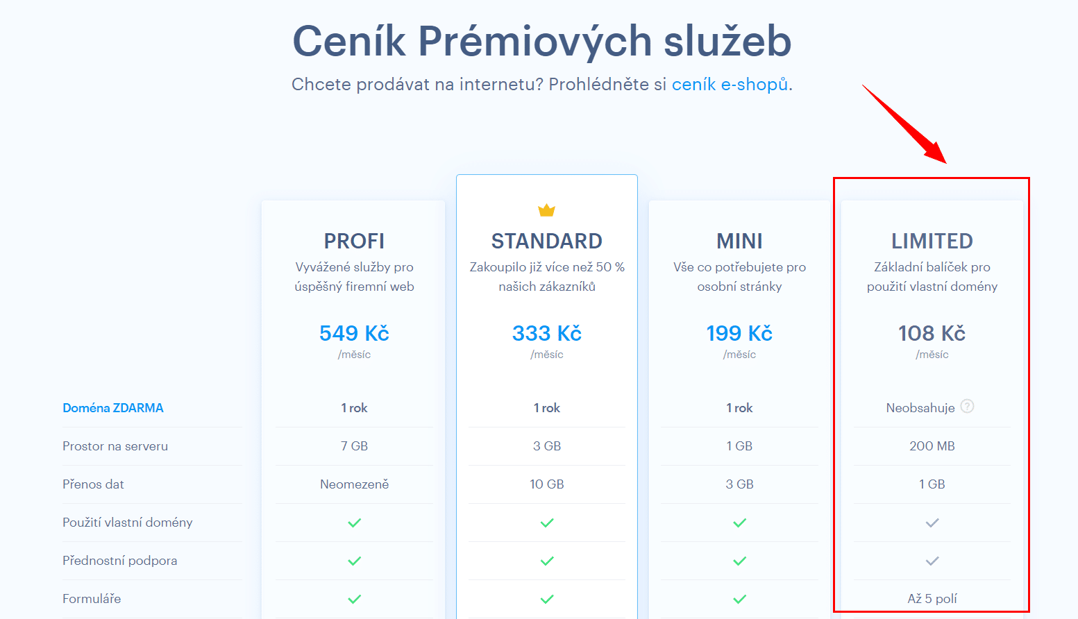 Webnode prémiový balíček LIMITED<br />